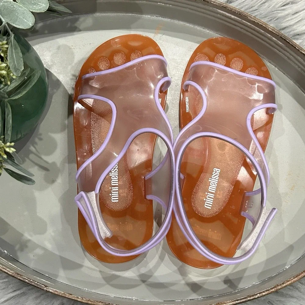 Mini Melissa Acqua Sandals Sz‎ 3 Jelly Sandals Orange Purple Adjustable Strap